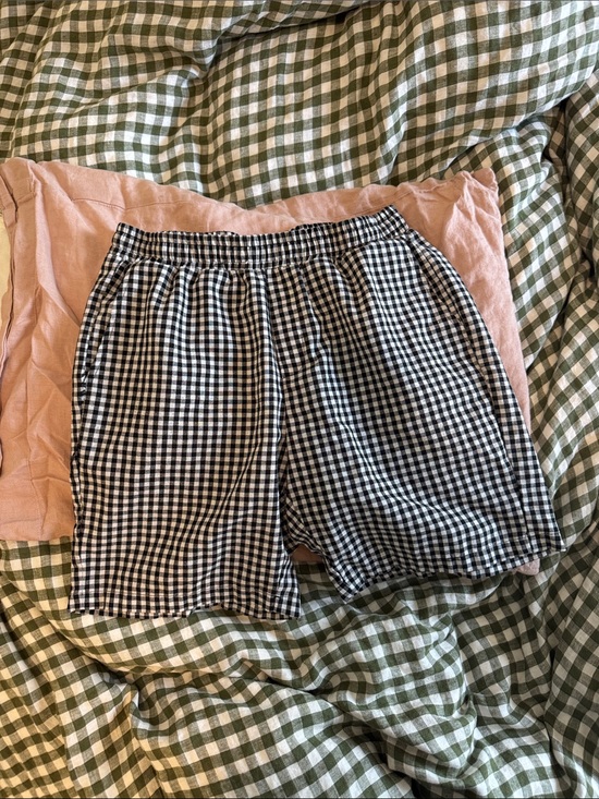 None Pants - Black and White Gingham Elastic Waist Pull-on Shorts